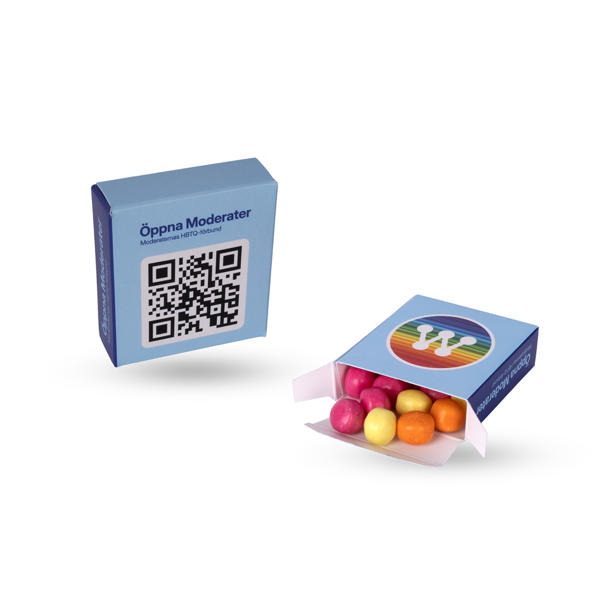 godisask , ljusblå, öppna Moderaternas logo,